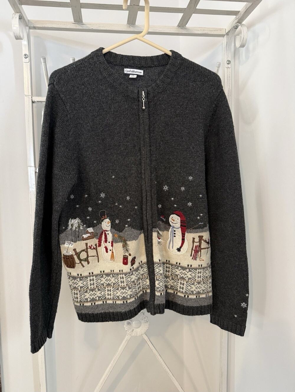 Croft & Barrow Cardinal Snowflake Zip Cardigan Sweater Women Cottage Holiday md